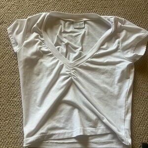 Bombshell Sportswear White Ruched Fitted Crop Top